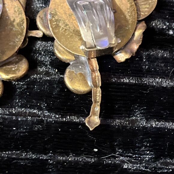 VTG Made In Italy Mixed Metal Brass Copper Rhinestone Butterfly Clip On Earrings - Picture 12 of 14